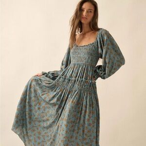 Promesa Field Day Floral Plaid Smocked Midi Peasant Dress - size small NWOT